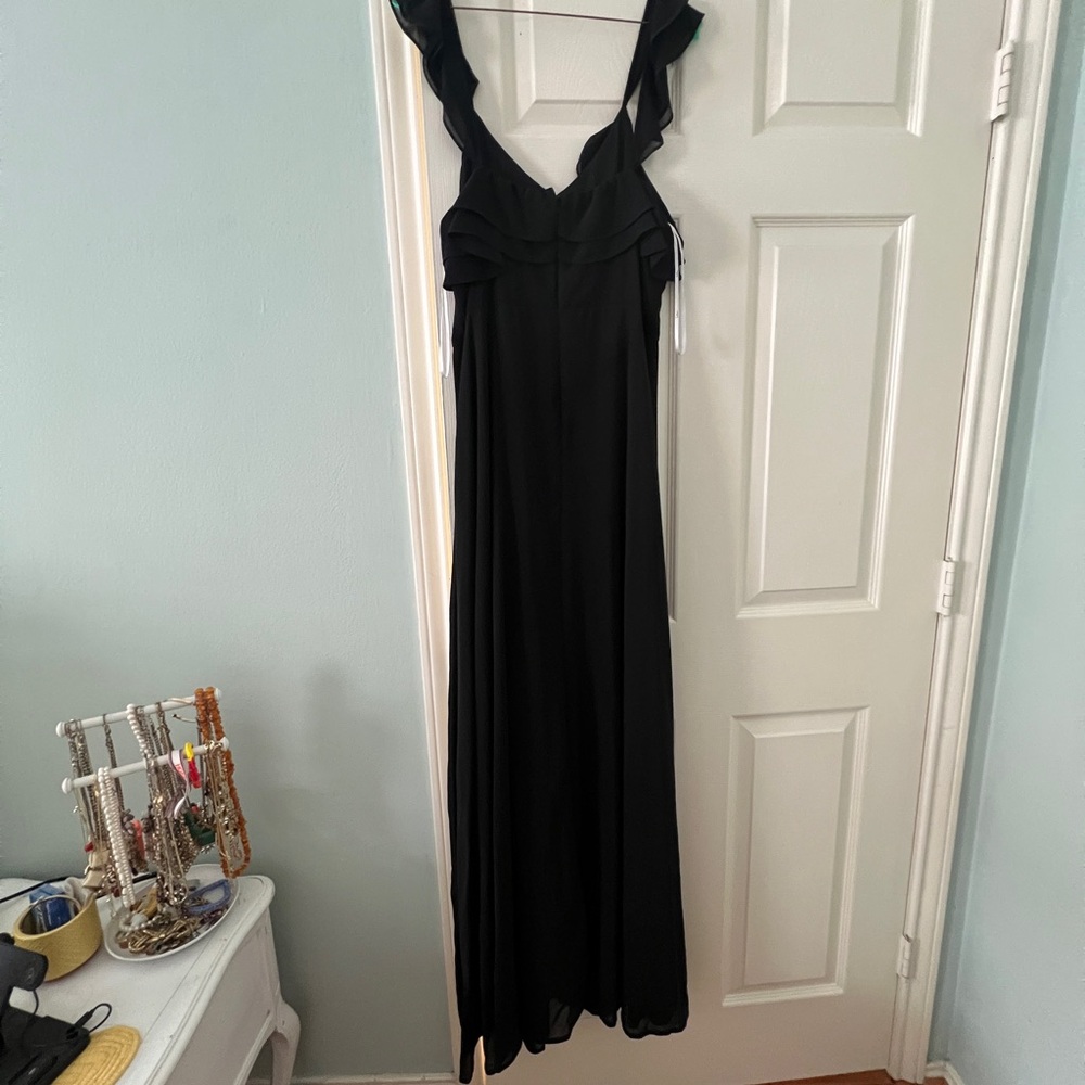 Adoring Glances Black Ruffled Maxi Dress